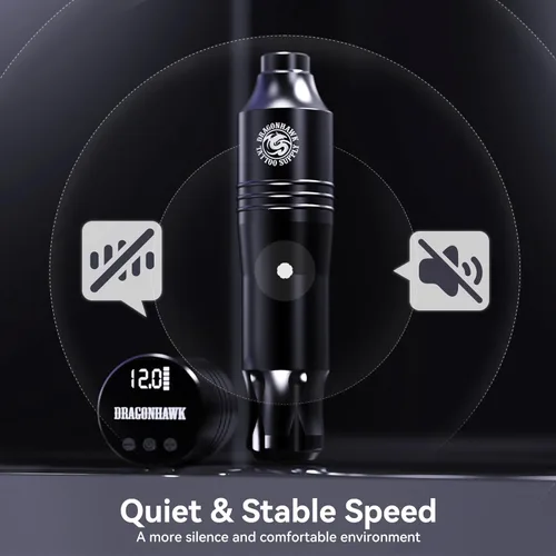 Miniatura 9 de Kit de pistola de tatuaje inalámbrica Dragonhawk Atom - Kit completo de tatuaje para principiantes con 20 agujas de cartucho, fuente de alimentación