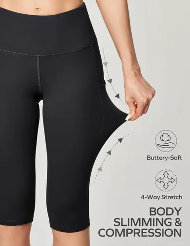 Miniatura 3 de Ewedoos Leggings hasta la rodilla con bolsillos, pantalones capri para mujer, cintura alta, pantalones de yoga para entrenamiento casual de verano