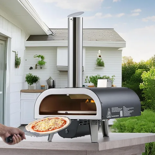 Miniatura 8 de VEVOR Horno de pizza de leña para exteriores, horno de pizza de rotación automática de 12 pulgadas, máquina de pizza de pellets portátil