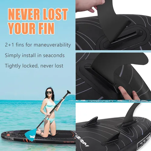 Miniatura 4 de Tabla de remo inflable, tabla de remo de pie con asiento de cámara SUP, postura amplia, tabla de remo inflable, mochila ISUP, bomba, 3 aletas, Negro