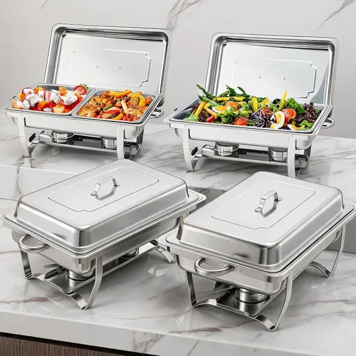 Miniatura 11 de GarveeHome Platos de roce para buffet, paquete de 2 unidades, de acero inoxidable de 8 cuartos de galón y calentadores de buffet con tapa, Plateado