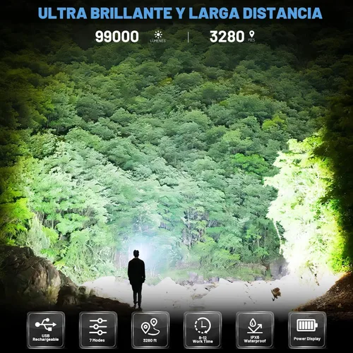 Miniatura 3 de Cinlinso Linternas LED Recargables de Altos Lúmenes, 99,000 Lúmenes Linterna Súper Brillante con 7 Modos, Potentes Linternas Impermeables de Mano