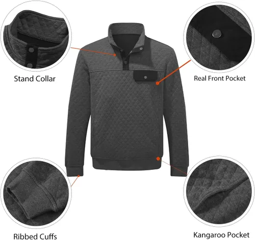 Miniatura 3 de JMIERR Sudadera acolchada para hombre, casual, de manga larga, cuello alto, con botones