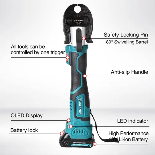 Miniatura 5 de ZUPPER Mini Kit de herramientas de prensa con 3 mandíbulas adecuado para accesorios de prensa PureFlow de 1/2", 3/4", 1", motor sin escobillas, 2