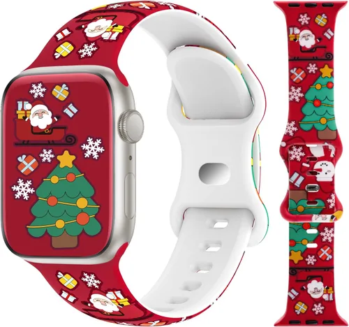 Miniatura 9 de Correas de silicona navideñas compatibles con Apple Watch Band de 1.496 in, 1.575 in, 1.614 in, 1.654 in, 1.732 in, 1.772 in, correa suave impresa