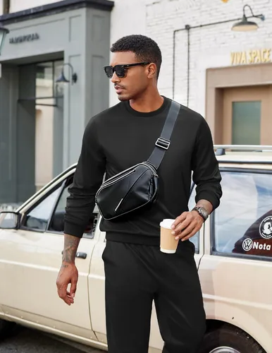 Miniatura 20 de COOFANDY Conjunto deportivo de 2 piezas para hombre, sudadera de manga larga, sin botones, para deportes, casual, fitness, trotar