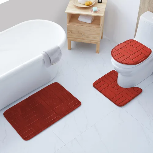 Miniatura 6 de All American Collection - Juego de 3 tapetes de baño de espuma viscoelástica con diseño de corona de felpa suave antideslizante para ducha, baño
