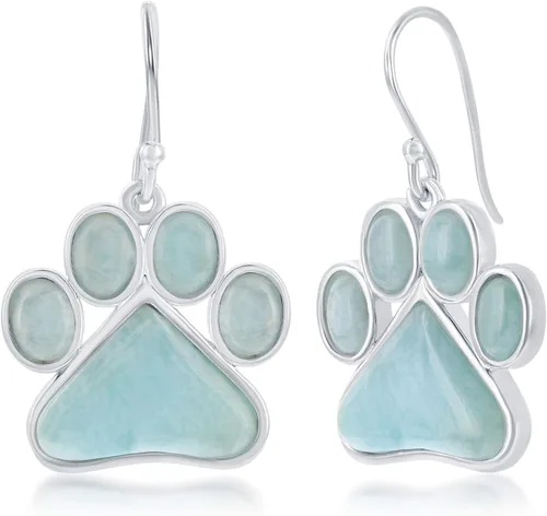 Miniatura 19 de Beaux Bijoux Aretes de plata de ley azul larimar para mujer, joyería natural de larimar, diseño de animales marinos, pez de pulpo de tortuga