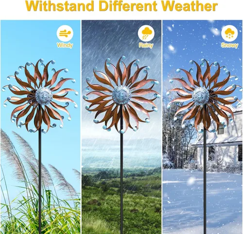 Miniatura 6 de LimeHill Molinillos de viento grandes de metal para exteriores para patio y jardín, esculturas de viento cinéticas y molinillos con estaca