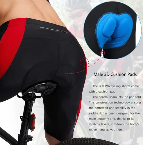 Miniatura 4 de Bikewa Pantalones cortos de ciclismo para hombre con acolchado 3D para ciclismo de carretera, ciclismo de montaña, ciclismo UPF 50+, bolsillos