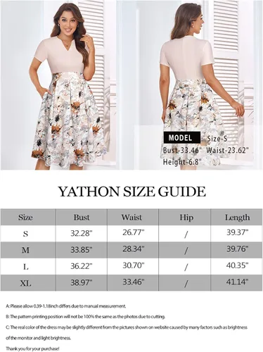 Miniatura 5 de YATHON Vestido casual acampanado con cuello con muescas y dobladillo plisado para mujer