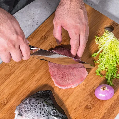 Miniatura 4 de TJ POP Cuchillo de tallado de Damasco para carne, cuchillo profesional de 8 pulgadas, diseño de espiga completa, hoja de acero japonesa VG-10, mango