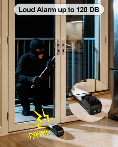 Miniatura 2 de Paquete de 2 alarmas de tope de puerta, tope de puerta con alarma de seguridad de 120 DB, sirena de tope de puerta de cuña de piso, dispositivos