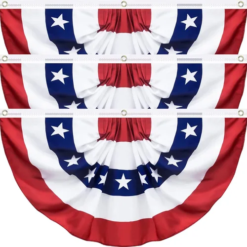 SURCVIO Paquete de 3 banderas estadounidenses de 3 x 6 pies, decoración patriótica de medio abanico para decoración del 4 de julio, Día de los