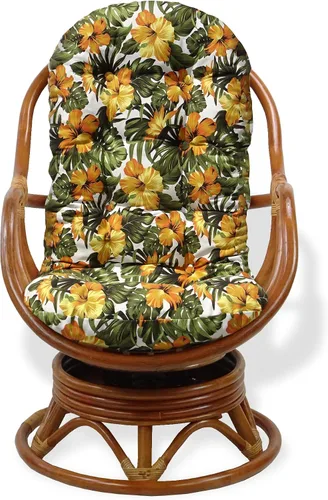 Miniatura 3 de Juego de 2 mecedoras giratorias Bali Lounge con cojín floral y mesa de centro redonda Pelangi, mimbre de ratán natural, hecho a mano, color colonial