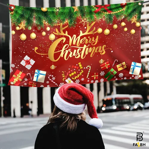 Miniatura 9 de Cartel de Feliz Navidad extragrande de 6 x 4 pies, decoraciones de Navidad rojas y doradas, decoraciones de fiesta de Navidad, fondo de fotos