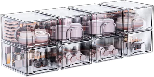 Miniatura 7 de ZHIAI Paquete de 2 organizadores de cosméticos apilables transparentes, cajón acrílico, organizador de plástico para tocador, tocador, armario