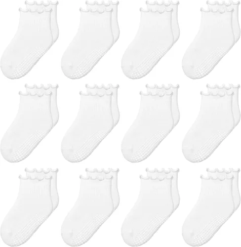 Miniatura 7 de 12 paquetes de calcetines antideslizantes para niños y bebés con agarre para niños de 1-7 años, calcetines de algodón de tripa para niños y niñas