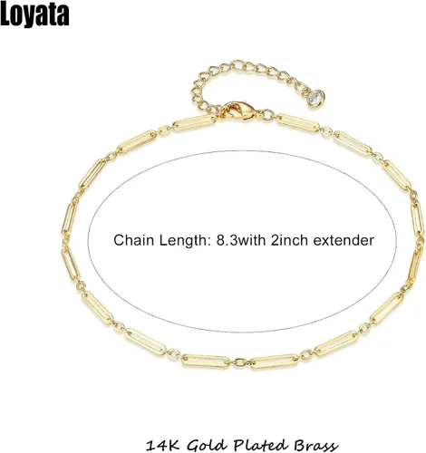 Miniatura 5 de LOYATA - Tobillera delicada bañada en oro de 14 quilates para mujeres, con pequeña cruz de circonia cúbica blanca y borlas bonita joyería