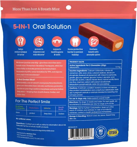 Miniatura 4 de ARK Naturals Protection Plus Pasta de dientes sin escobillas para razas pequeñas, bolsa de 12 onzas, masticable dental para perros con centro
