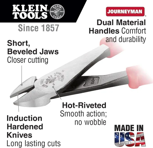 Miniatura 2 de Klein Tools Alicates J228-8, fabricados en EE. UU., Alicates de corte diagonal con asas Journeyman de doble material, mandíbulas cortas y bordes