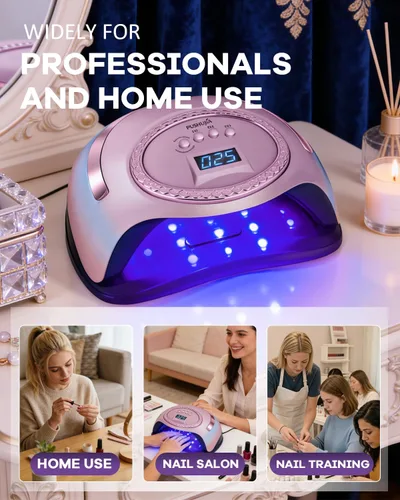 Miniatura 2 de Lámpara de uñas LED UV profesional para uñas de gel, luz de curado rápido de alta potencia de 288 W con diseño único morado galvanizado, 4
