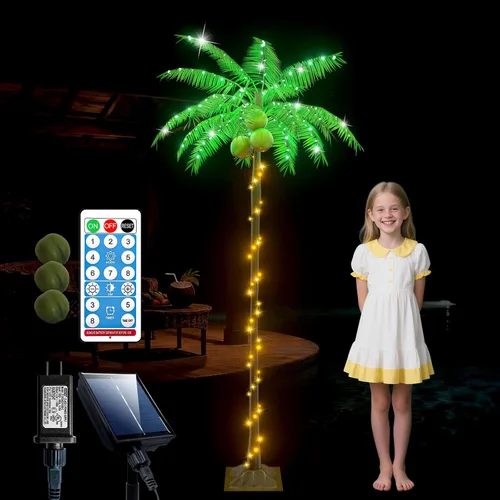 Miniatura 10 de Ledido Palmera Iluminada de 7 Pies que Cambia de Color con 5 Cocos, 218LED Árboles de Palmera Artificiales Iluminados para Exteriores con Control