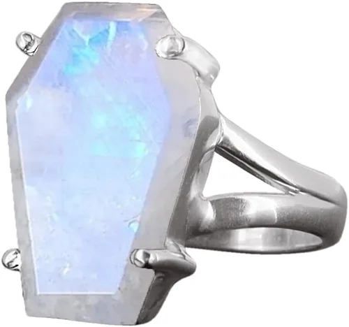 Moonstone Coffin Silver Ring | Natural Moonstone Sterling Silver 925 Handmade Coffin Ring | Handmade Jewelry