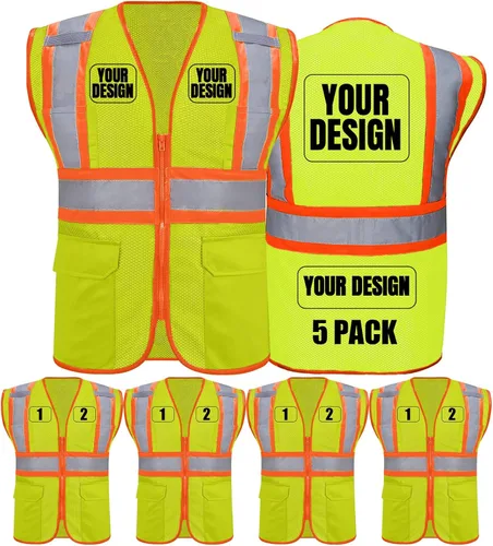 Miniatura 30 de BeautyWill Chaleco de seguridad personalizado Logo Clase 2 Chaleco reflectante de alta visibilidad con bolsillos Ropa de trabajo de construcción