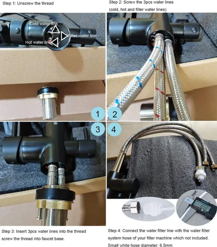 Miniatura 8 de Grifo de cocina, grifo de agua potable de 3 vías, grifo de cocina moderno con rociador extraíble, grifos de fregadero de cocina de doble asa, grifos