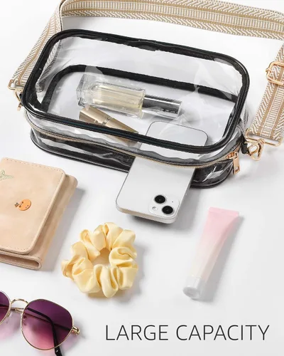 Miniatura 3 de Bulado Bolsa transparente para eventos de estadio, monederos transparentes para mujeres con correa ajustable, bolsa cruzada para fanáticos