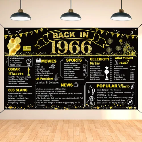 Miniatura 13 de DARUNAXY 100 cumpleaños de oro negro decoración de fiesta, pancarta de "Back in 1926" póster de fiesta de 100 años suministros, 6x3.6 pies gran