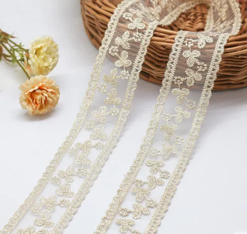 Miniatura 7 de FQTANJU Cinta de encaje de 10 yardas, cordón de costura con bordado de hilo dorado para costura, fabricación de ropa de manualidades, envoltura