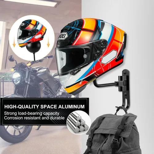 Miniatura 2 de Soporte para Casco de Motocicleta (Paquete de 2) de Montaje en Pared, Perchero para Casco con Rotación de 180° con Gancho Doble para Casco