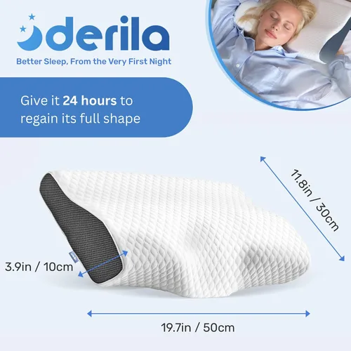 Miniatura 2 de Derila Paquete de 2 almohadas cervicales para el cuello para dormir, almohada de apoyo para espalda, estómago, almohadas de espuma viscoelástica