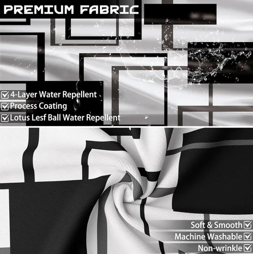 Miniatura 6 de Cortina de Ducha en Blanco y Negro Geométrica Cortinas de Ducha para Decoración de Baños de Hombres Juego de Cortina de Baño en Negro Blanco y Gris