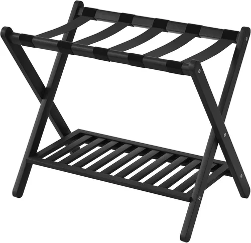 Portaequipajes plegable con estante de almacenamiento para habitación de invitados Hotel Essentials de bambú sólido resistente soporte para