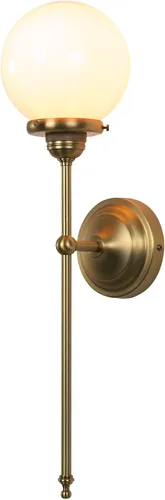 Lámpara de pared industrial vintage, pantalla de globo de vidrio blanco lechoso con brazo largo, lámpara de pared de latón antiguo, lámpara de pared