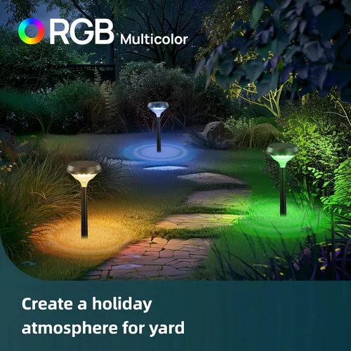 Miniatura 5 de Linkind Paquete de 8 luces solares para camino, luces solares que cambian de color al aire libre, impermeables, multicolor/blanco cálido/blanco