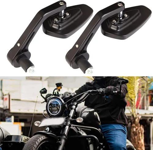 Miniatura 5 de Espejos universales negros para motocicleta, espejos laterales de barra compatibles con Honda, Scooter, Suzuki, Yamaha, Kawasaki, Victory, Harley
