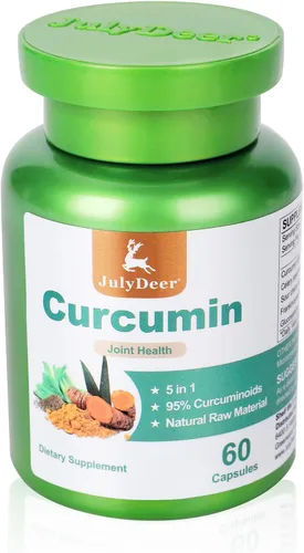 JulyDeer Curcumina cúrcuma 95% con semillas de apio, cereza agria, extracto de incienso, glucosamina 5 en 1 fórmula 95% curcuminoide natural 1