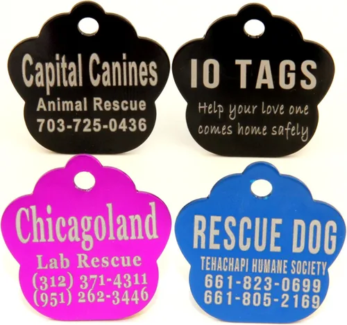 Etiqueta de identificación de mascotas grabada con láser para refugios de perros y gatos, rescate, organización sin fines de lucro y eventos