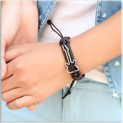 Miniatura 6 de Xusamss Punk aleación guitarra patrón cuero cordón cuerda pulsera