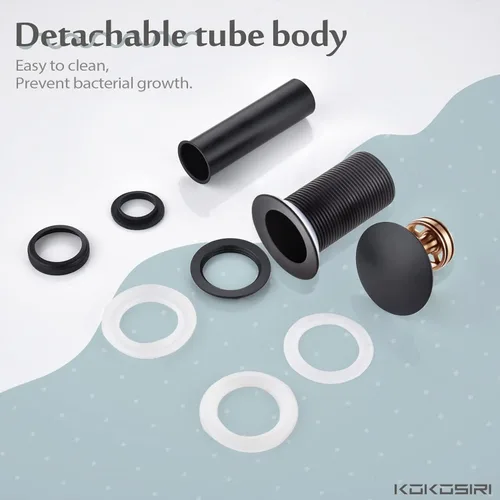 Miniatura 7 de KOKOSIRI C1002BK - Drenaje desplegable para fregadero de baño con cesta coladora, color negro mate con recogedor de pelo desmontable, Mate negro