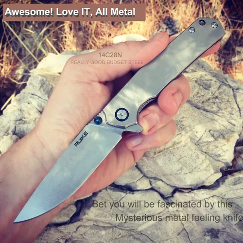 Miniatura 9 de Cuchillo táctico plegable de bolsillo Ruike para hombres, hoja de acero inoxidable 14C28N, bloqueo de marco, cuchillos pequeños de camping EDC