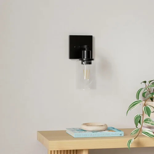 Miniatura 2 de Juego de 2 apliques de pared, juego de luces de baño negro mate, juego de luces de pared de granja, luces de tocador con pantalla de vidrio