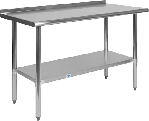 Flash Furniture Rawcliffe - Mesa de trabajo y preparación de acero inoxidable de calibre 18 con protector contra salpicaduras y estante inferior de
