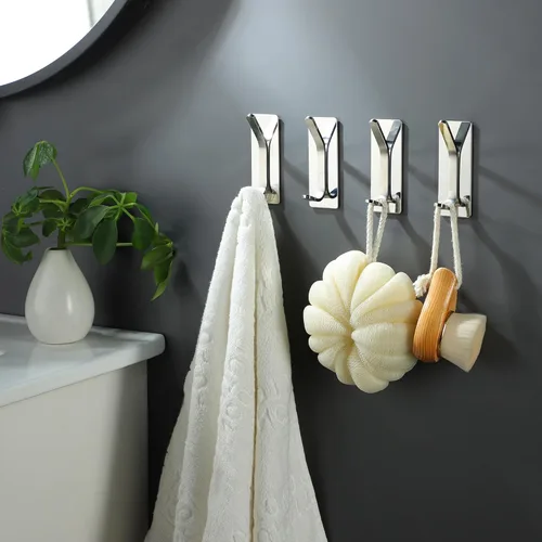 Miniatura 5 de Taozun Ganchos para toallas de plata pulida 4 piezas Ganchos adhesivos de acero inoxidable para colgar en la pared para baño, ganchos de pared