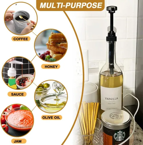 Miniatura 7 de 12 paquetes de dispensador de bomba de jarabe de café, se adapta a botellas de jarabe saborizante de café de 25.4 onzas, sin goteo, ideal para Oro