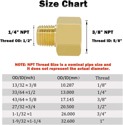 Miniatura 2 de Hooshing 6 piezas de adaptador reductor de tubería de latón 3/8" NPT hembra a 1/4" NPT macho